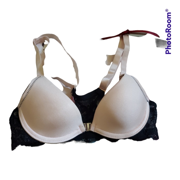The Little Bra Company Alana Pink Deep Plunge Front Closure Push Up Bra Sz 28A - Picture 2 of 3